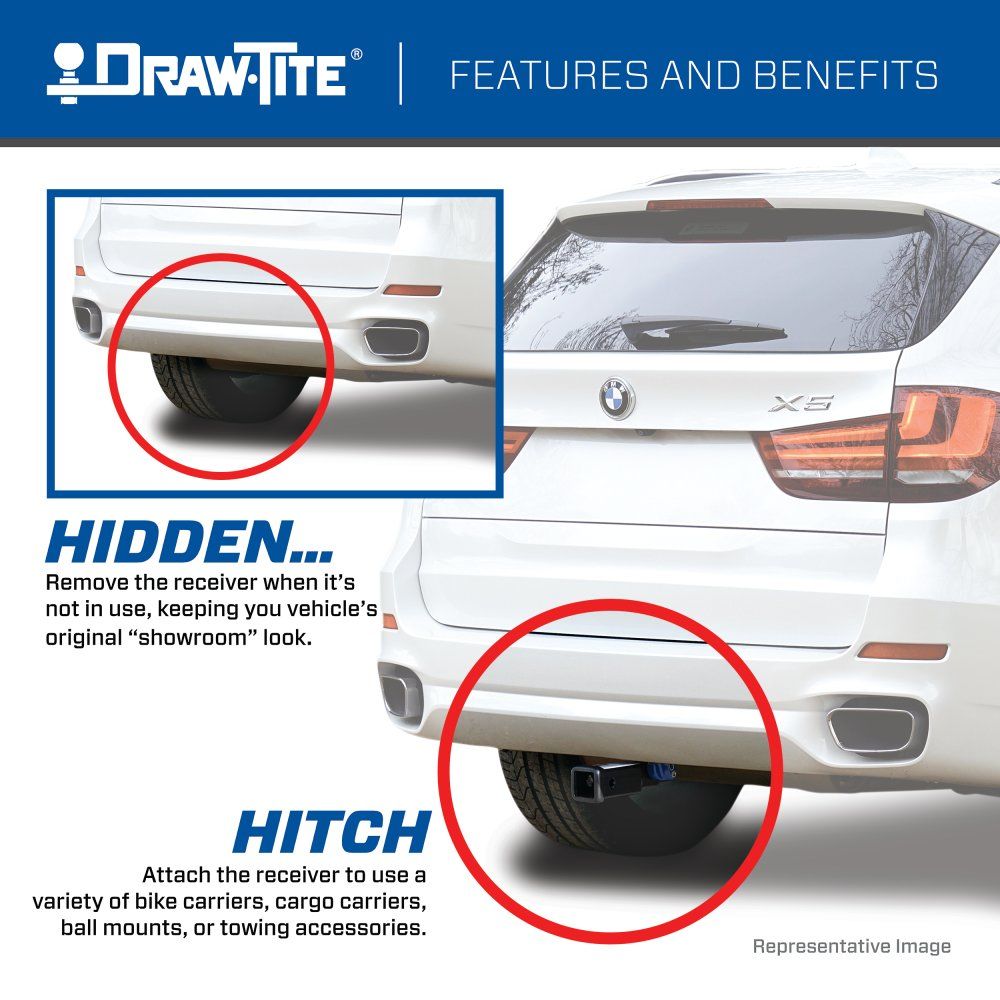 Draw Tite® • 76924 • Hidden Hitch® • Trailer Hitch Class III • Class III 2" (350 Lbs lbs GTW/3500 Lbs lbs TW) • Cadillac XT5 17-23