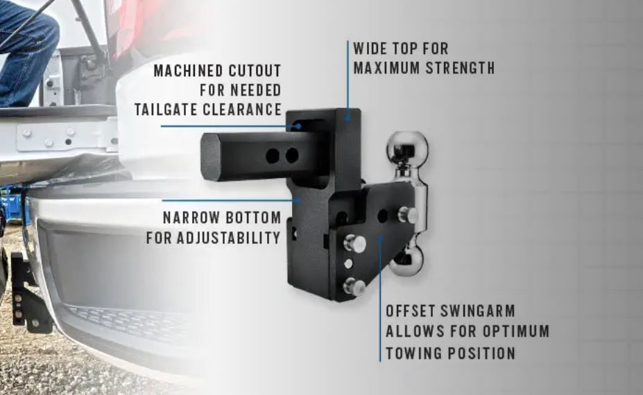 BW TS10065BMP - Tow & Stow Adjustable Ball Mount 2”x2 5/16” 4.5" Drop 5.5" Rise