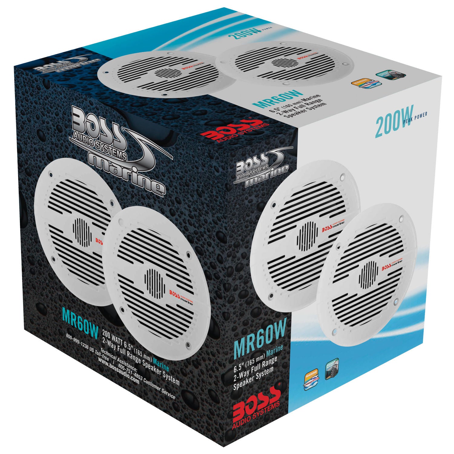 Boss MR60W - 6.5" 2-Way 200W Marine Full Range Speakers (2)