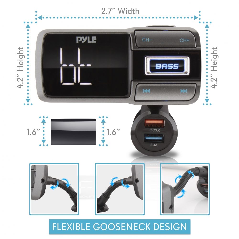 Pyle PBT99 - Bluetooth Car FM Transmitter with USB Quick Charge, Hands-Free Talking Wireless Car Adapter with MP3/AUX/USB/Micro SD Readers