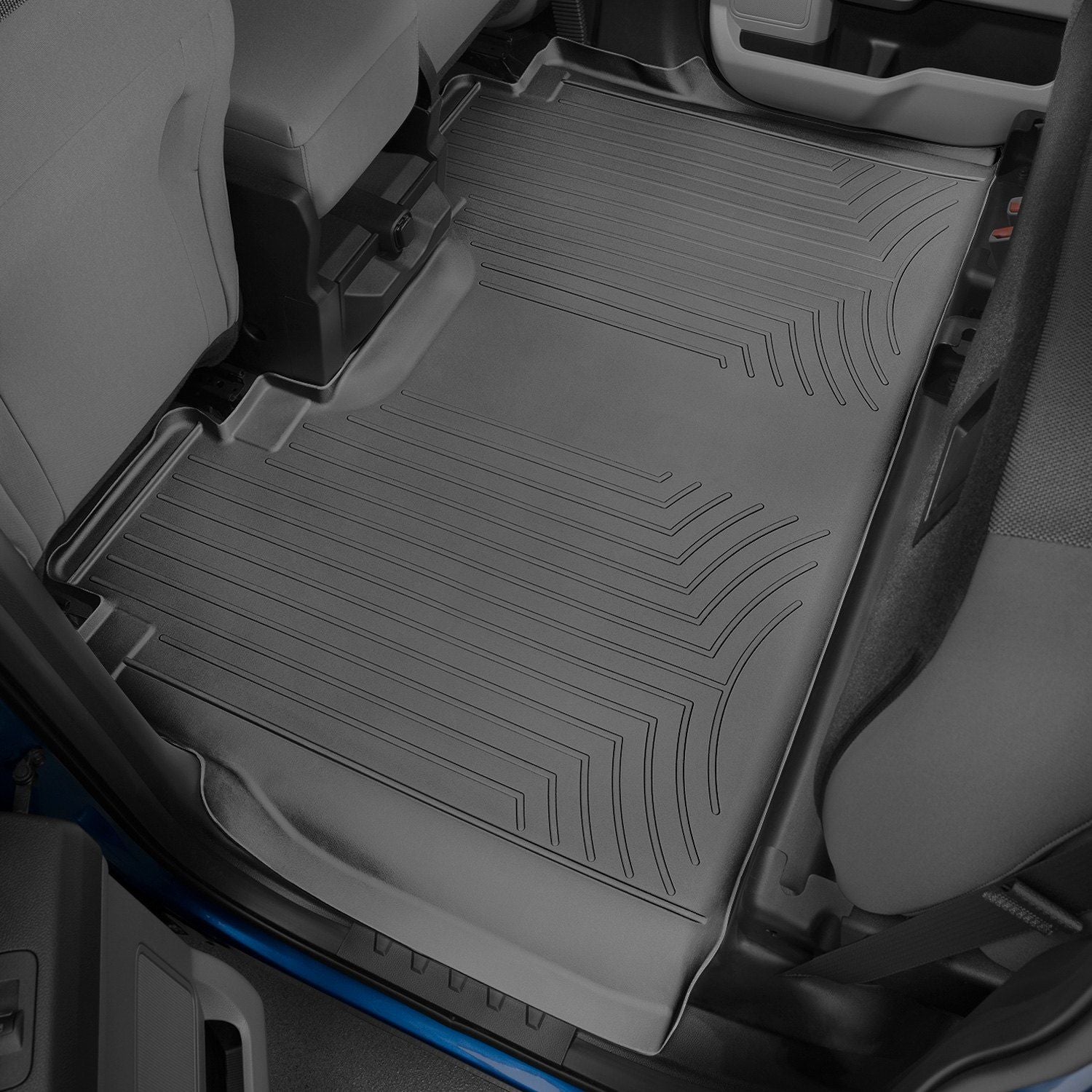 Weathertech® • 446974 • FloorLiner • Molded Floor Liners • Black • Second Row • Ford F-150 Crew Cab 15-22 / F-250,350,450,550 Crew Cab (Carpet Floor, Bench Seats, No Floor Storage) 17-22