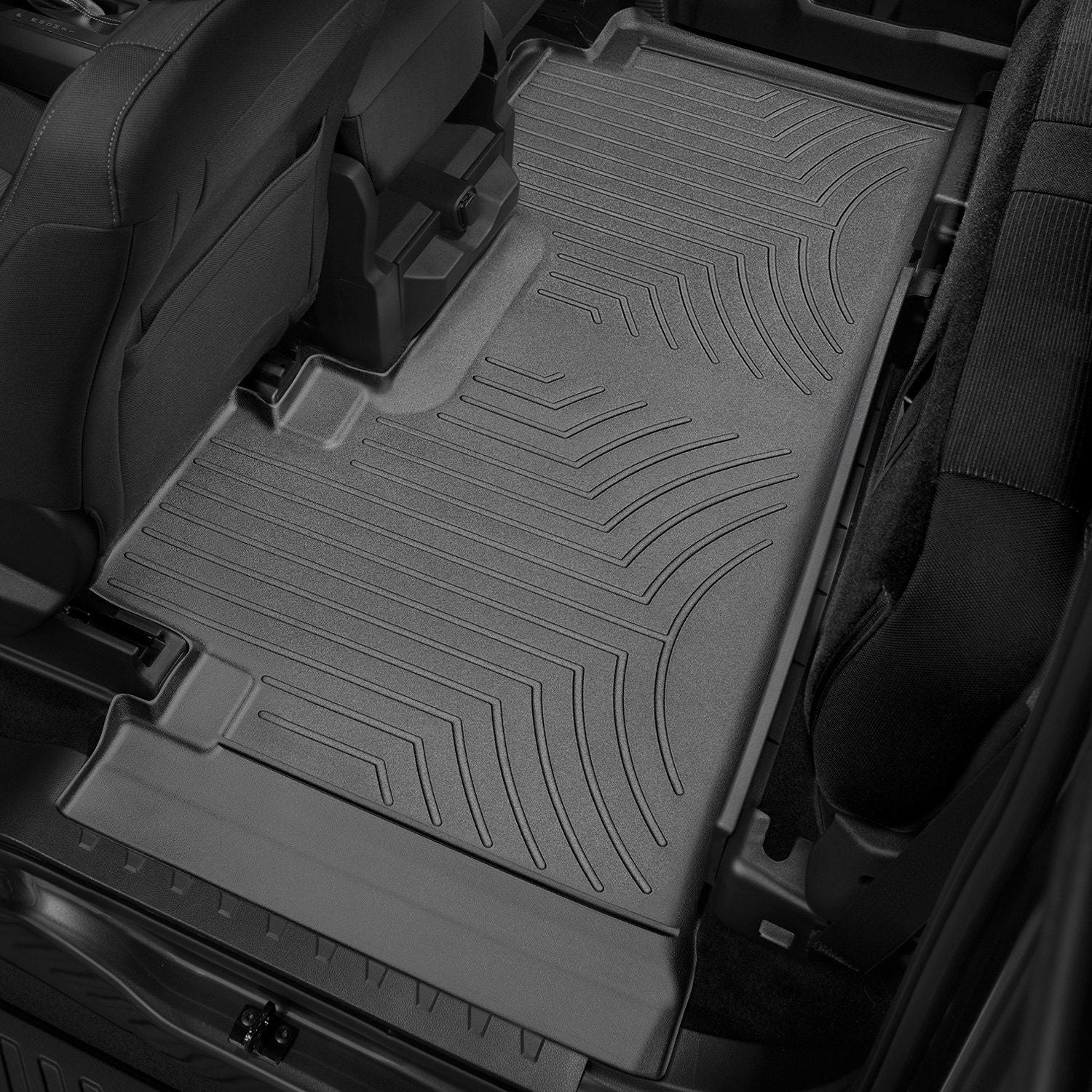 Weathertech® • 446975 • FloorLiner • Molded Floor Liners • Black • Second Row • Ford F-150 Ext.Cab 15-23 / F-250,350,450,550 (Carpet Floor, Bucket Seats, No Floor storage)17-22