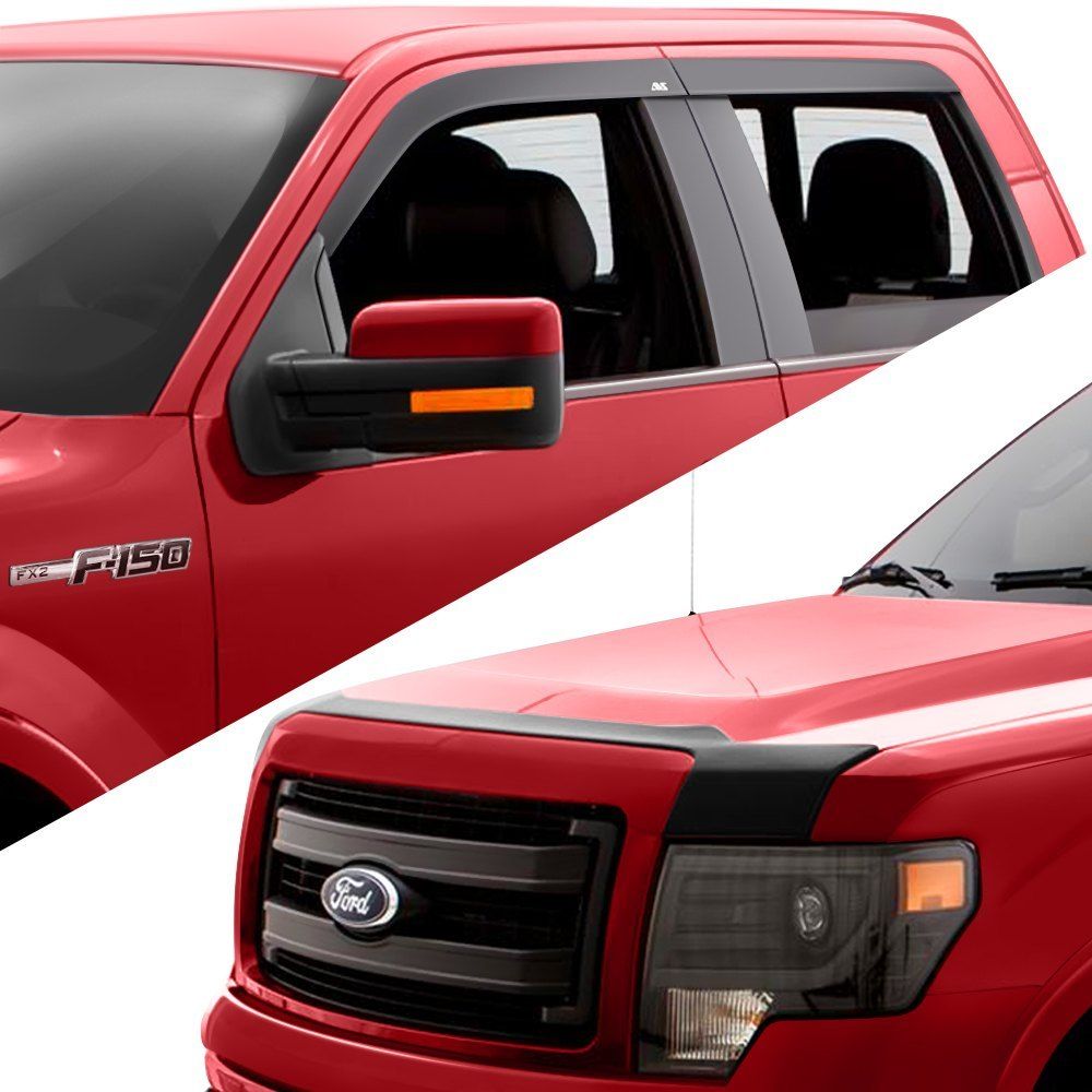 AVS® • 56044096 • Tape-On Matte Black Low Profile Ventvisor™ and Aeroskin™ • Hood Shield Combo Kit • Ford F-150 15-20